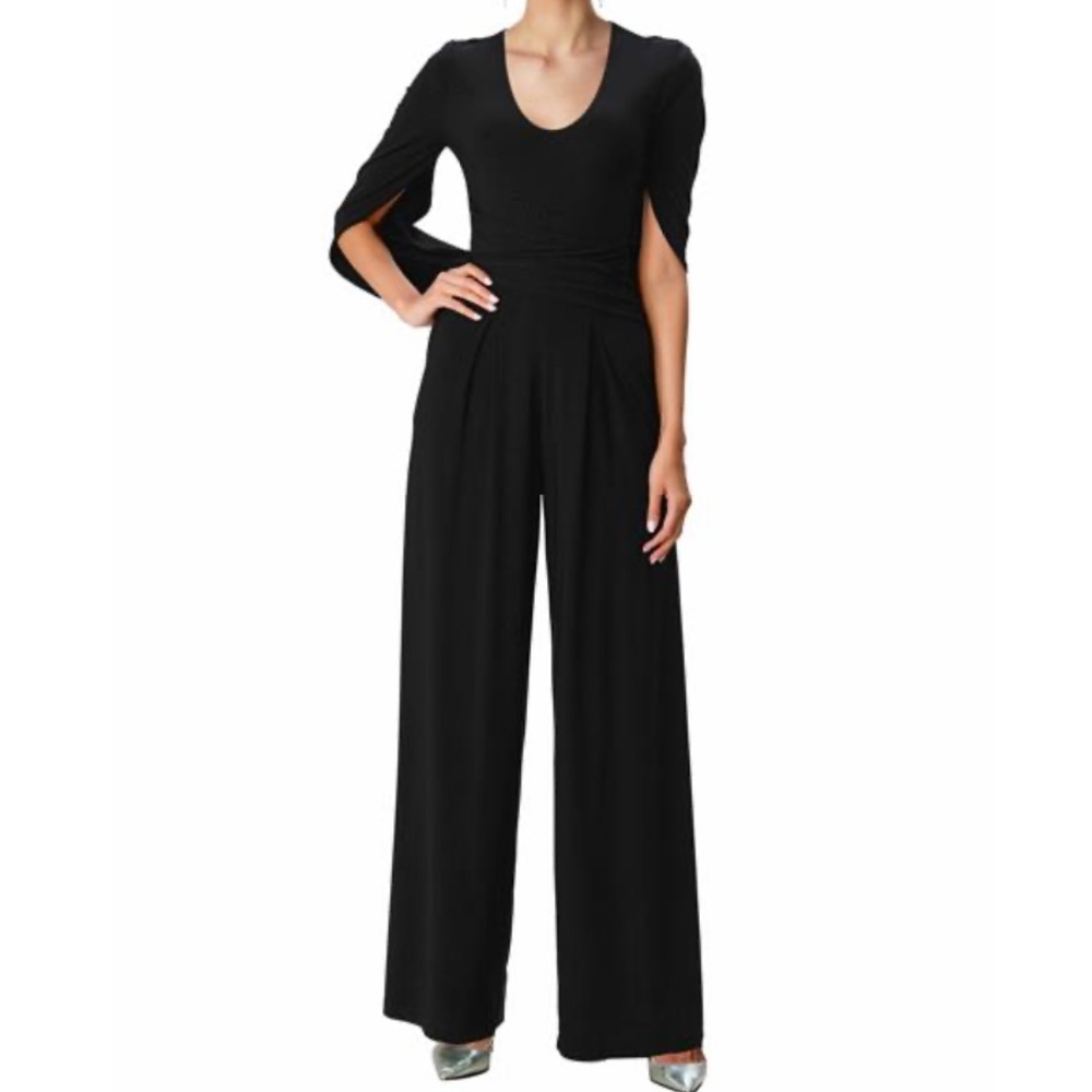 Zapelle Cape Sleeve Cotton Knit Palazzo Jumpsuit